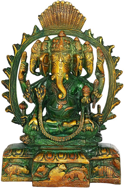 9" Pancha-Mukhi Ganesha Brass Sculpture | Handmade | Made in India