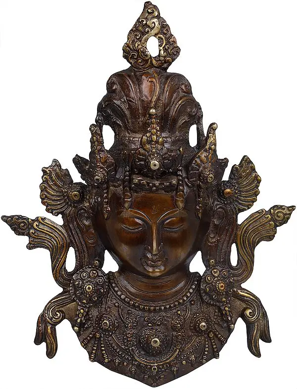 10" Tibetan Buddhist Goddess Tara Wall Hanging Mask In Brass | Handmade | Made In India