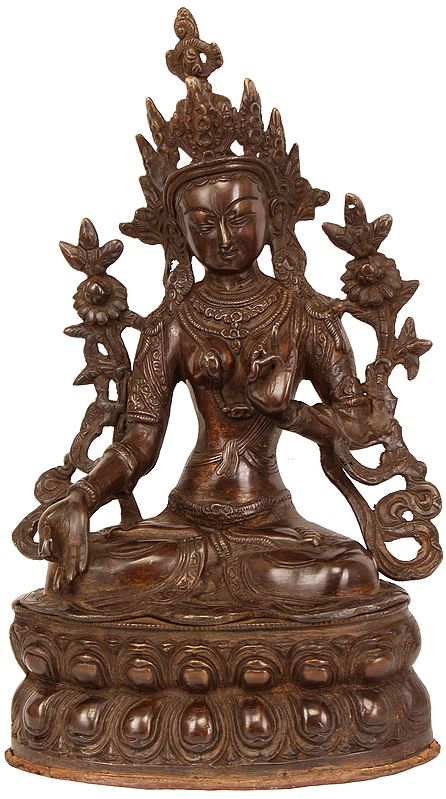 14" Tibetan Buddhist Goddess White Tara Who Blesses Long Life to Her Devotees In Brass | Handmade | Made In India