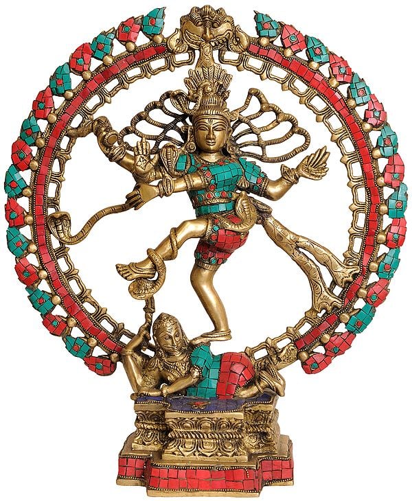 16" Nataraja (with Twin Hued Inlay Work) In Brass | Handmade | Made In India