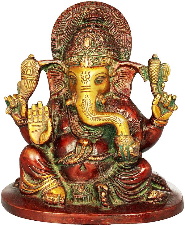 6" Lord Ganesha Sculpture in Brass | Handmade | Made in India