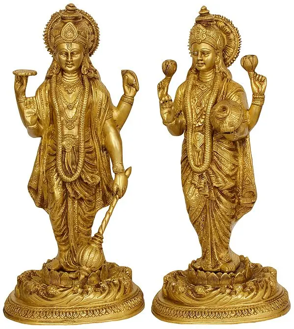 16" Lord Vishnu and Goddess Lakshmi In Brass | Handmade | Made In India
