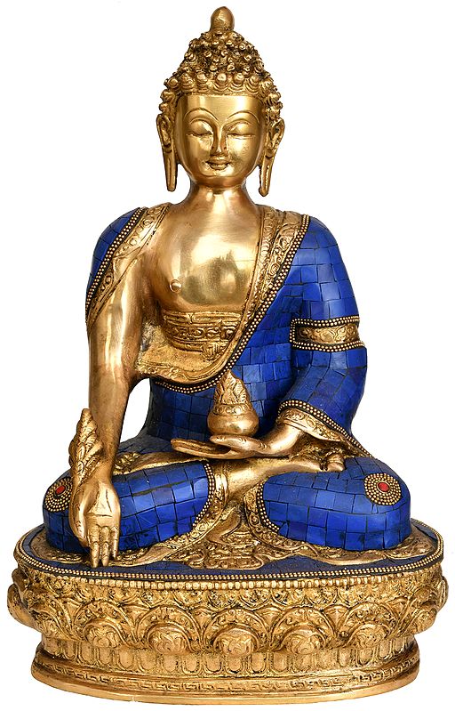 12" Tibetan Buddhist Deity Lapis Buddha Brass Statue | Handmade | Made in India