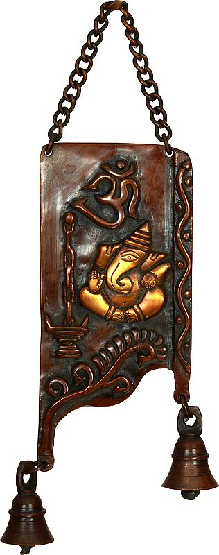 12" Om (AUM) Ganesha Wall Hanging Plate with Bells In Brass | Handmade | Made In India