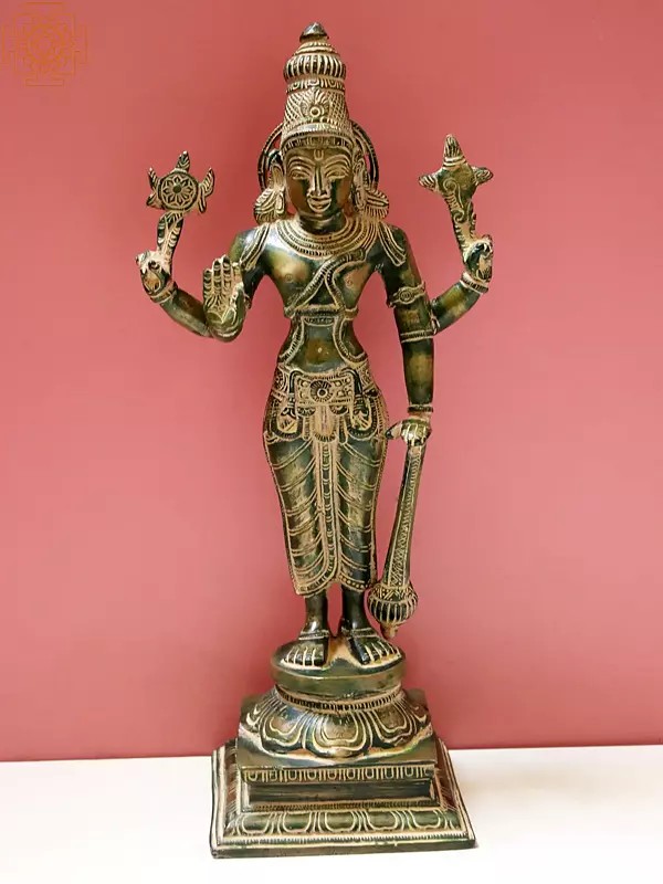 12" Lord Vishnu Idol | Handmade Brass Statue | Made in India