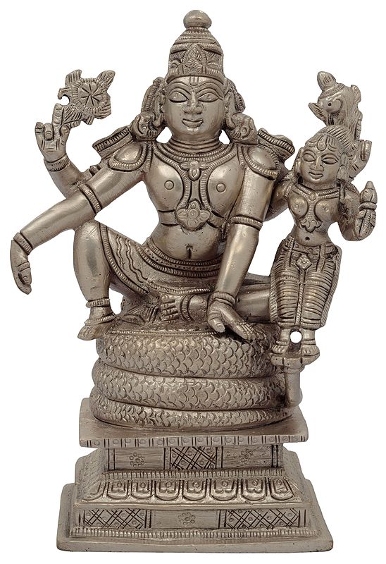6" Lord Vishnu Idol Seated with Lakshmi in Brass | Handmade | Made in India