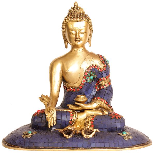 11" Medicine Buddha with Dorje in Front of Him In Brass | Handmade | Made In India