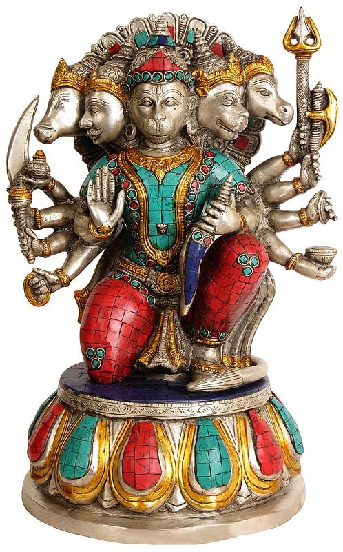 13" Panchamukhi Hanuman In Brass | Handmade | Made In India