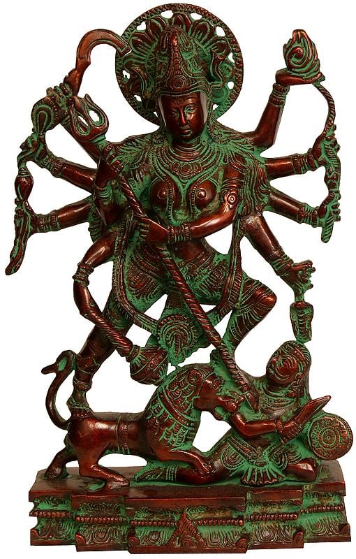 11" Mahishasur Mardini Mother Goddess Durga In Brass | Handmade | Made In India