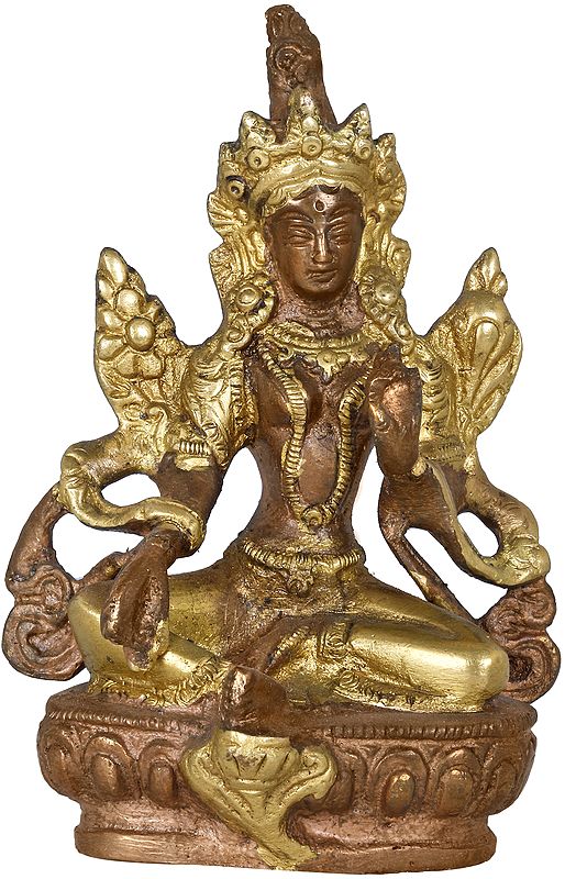 4" The Compassionate Devi Green Tara In Brass | Handmade | Made In India