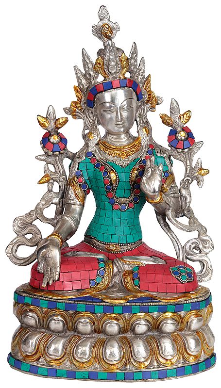 14" (Tibetan Buddhist Deity) Goddess White Tara In Brass | Handmade | Made In India