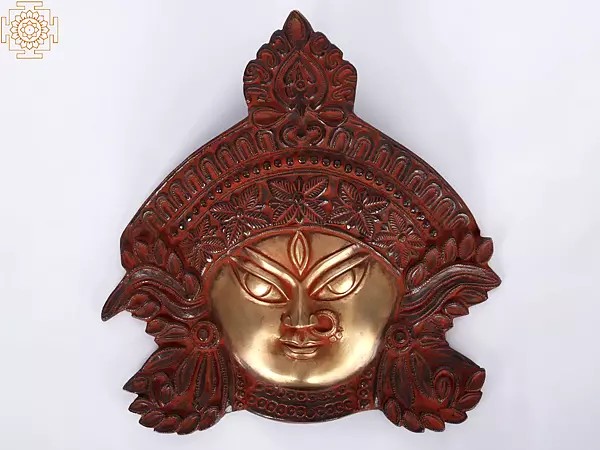 11"  Goddess Kali Face Idol in Brass | Handmade Wall Hanging Statue
