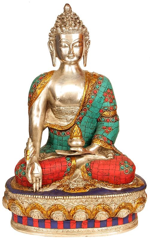 12" The Medicine Buddha  (Tibetan Buddhist Inlay Statue) In Brass | Handmade | Made In India