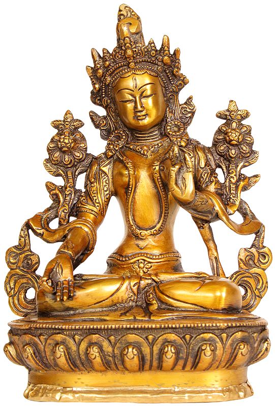 8" Tibetan Buddhist Goddess White Tara Brass Sculpture | Handmade | Made in India