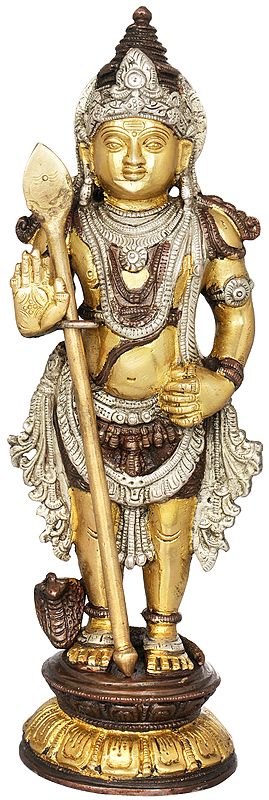 11" Kumara Karttikeya Brass Sculpture | Handmade | Made in India