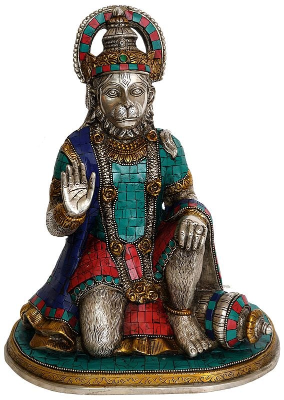 12" Hanuman Ji Granting Abhaya in Brass | Handmade | Made In India