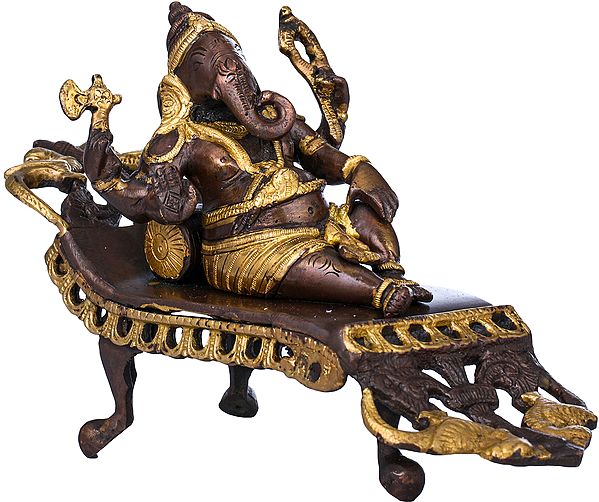 10" Relaxing Ganesha Brass Sculpture | Handmade | Made in India