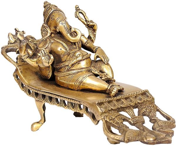 10" Relaxing Ganesha In Brass | Handmade | Made In India