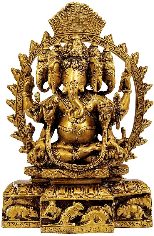 8" Eight-Armed Five-Headed Ganesha In Brass | Handmade | Made In India