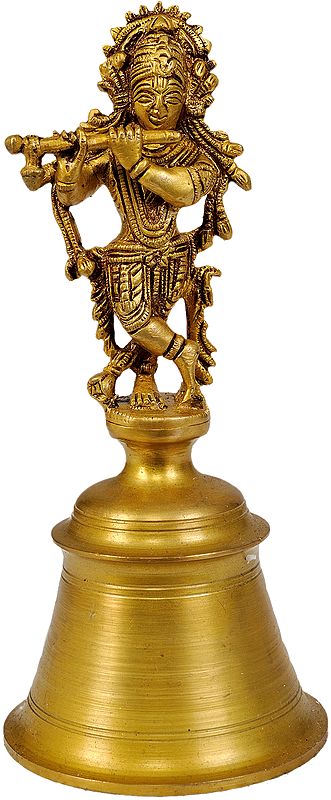 6" Lord Krishna Handheld Bell in Brass | Handmade | Made in India