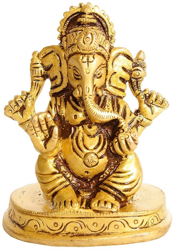 3” Lord Ganesha Small Sculpture in Brass | Handmade | Made in India