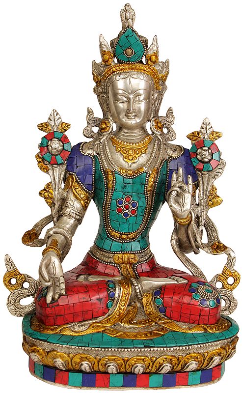 12" Tibetan Buddhist Goddess White Tara In Brass | Handmade | Made In India