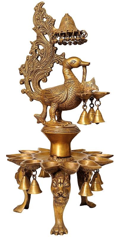 Superfine Peacock Lamp with Bells and Lion Legs