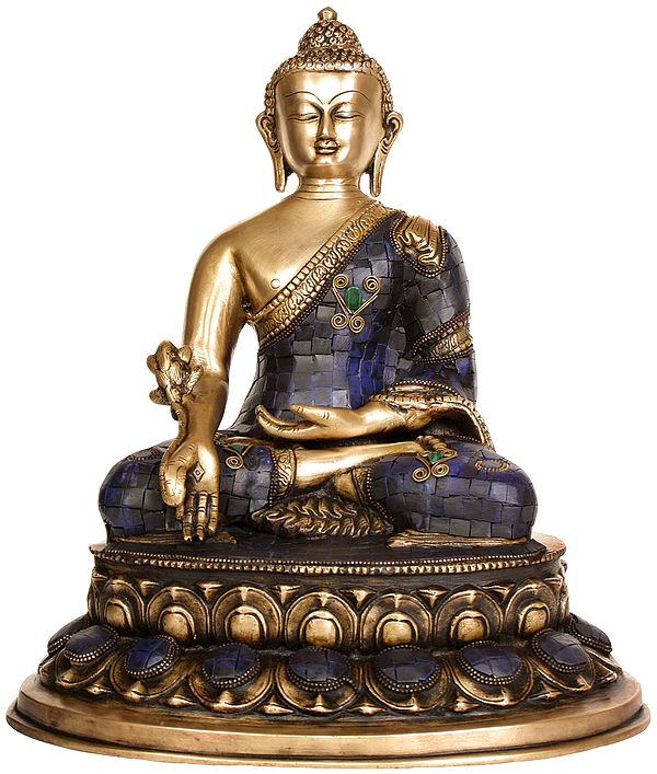 13" Tibetan Buddhist God Lapis Buddha of Healing In Brass | Handmade | Made In India