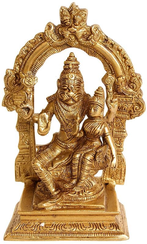 8" Bhagawan Narasimha with Lakshmi Brass Statue | Handmade | Made in India