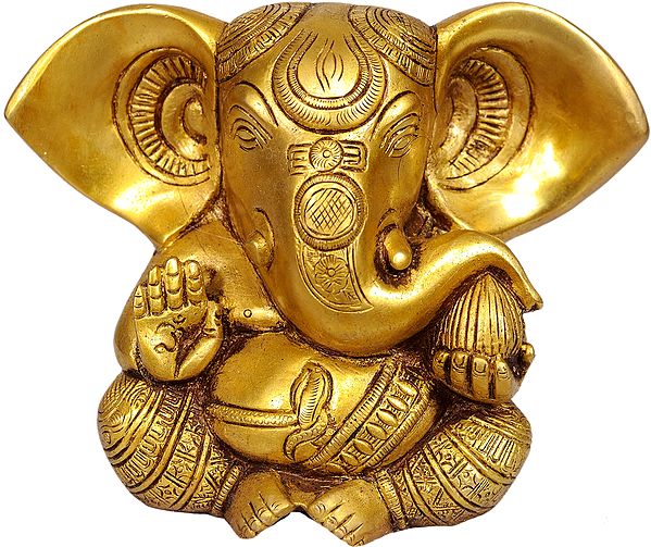6" Baby Ganesha Statue with Large Ears in Brass | Handmade | Made in India