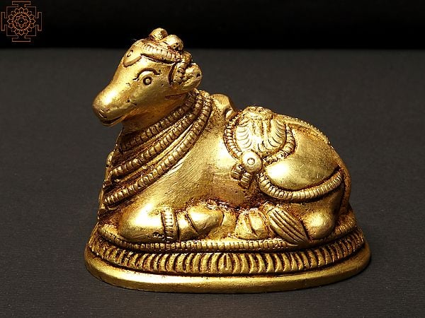2" Nandi (Small Statue) | Nandikeshvara or Adhikaranandin In Brass | Handmade | Made In India