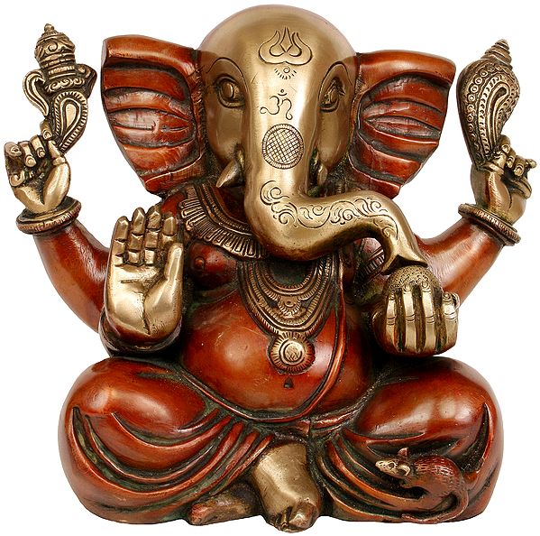 11" Brass Lord Ganesha Statue with Large Ears | Handmade | Made in India