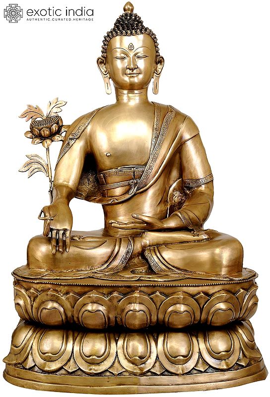 38" (Tibetan Buddhist Deity) Large Size Bhaishajyaguru - The Medicine Buddha In Brass | Handmade | Made In India