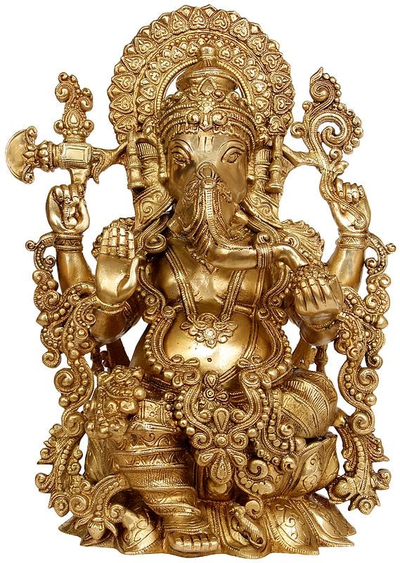 16" Lord Ganesha Statue Granting Abhaya in Brass | Handmade Idols | Made in India