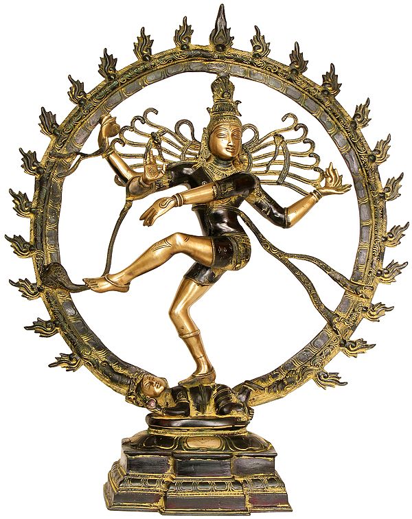25" Nataraja in Green and Golden Hues In Brass | Handmade | Made In India