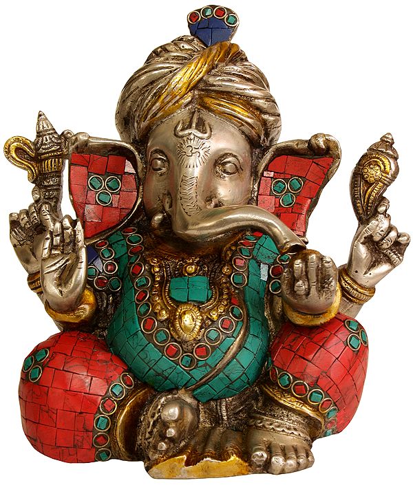 8" Brass Turbaned Ganesha Sculpture | Handmade | Made in India