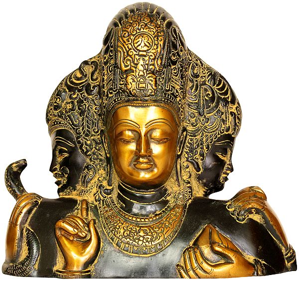 10" Trimurti from Elephanta (Brahma, Vishnu and Mahesha) In Brass | Handmade | Made in India