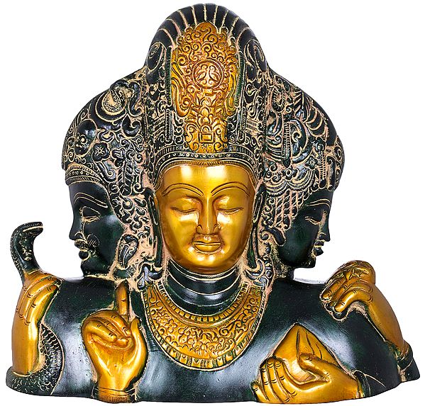 10" Trimurti from Elephanta (Brahma, Vishnu and Mahesha) In Brass | Handmade | Made in India