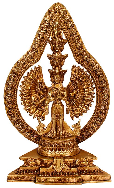 10" Tibetan Buddhist Deity Avalokiteshvara In Brass | Handmade | Made In India