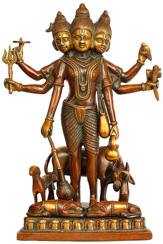12" Bhagawan Dattatreya Brass Statue | Handmade | Made in India