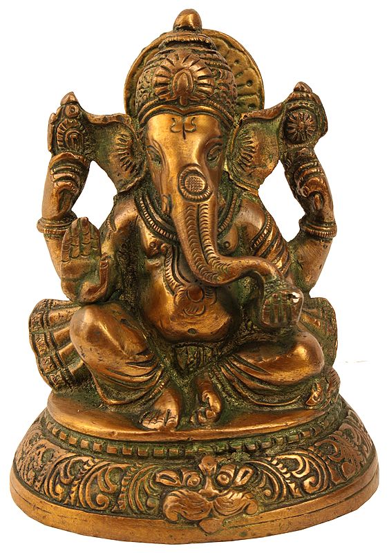 5" Bhagawan Ganesha Idol | Handmade Brass Statue | Made in India