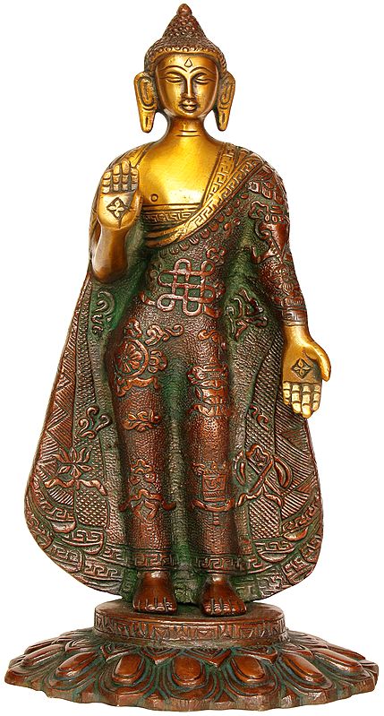 11" Standing Buddha In Brass | Handmade | Made In India