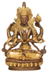 5" Tibetan Buddhist Deity Chenrezig In Brass | Handmade | Made In India