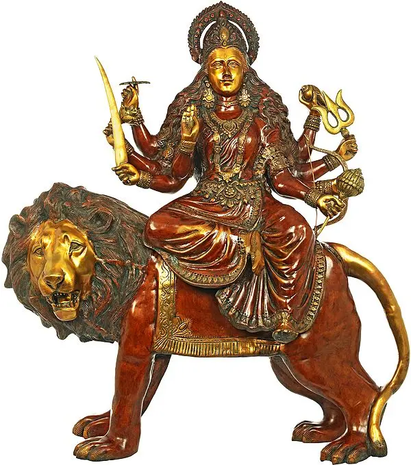 Large Size Ashtabhuja-dhari Durga on Her Mount Lion