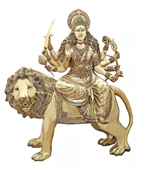 Large Size Ashtabhuja-dhari Durga on Her Mount Lion