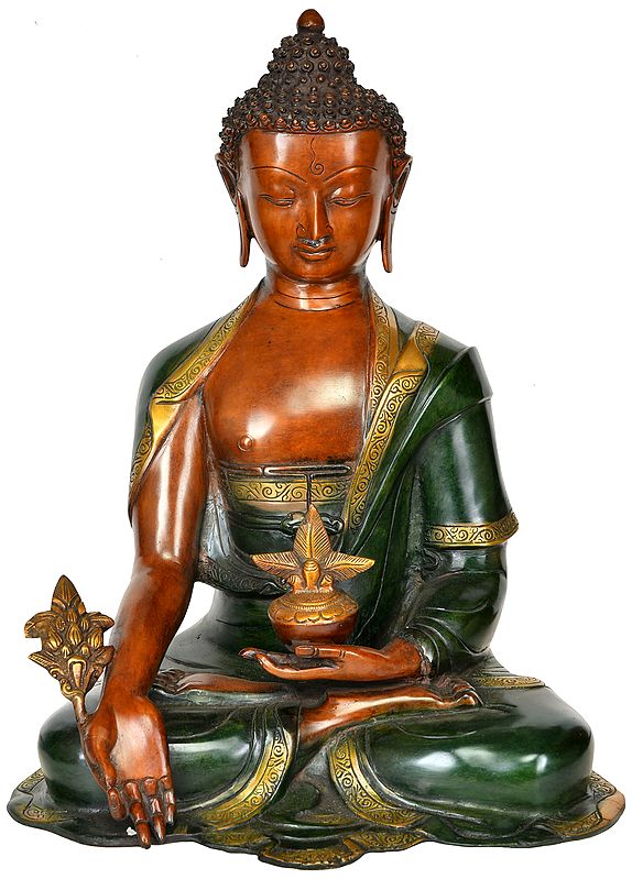 16" Medicine Buddha (Tibetan Buddhist Deity) In Brass | Handmade | Made In India