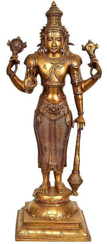 20" Four-Armed Standing Vishnu In Brass | Handmade | Made In India