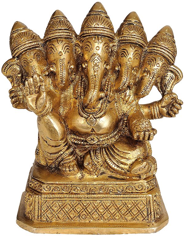 Small 4" Panch-Mukhi Ganesha In Brass | Handmade | Made In India