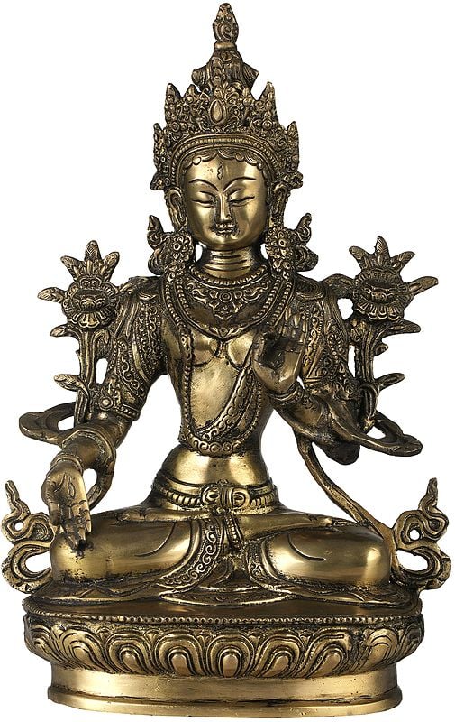 12" Tibetan Buddhist Goddess White Tara Brass Sculpture | Handmade | Made in India