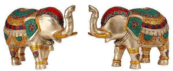 Pair of Elephants Brass Statue